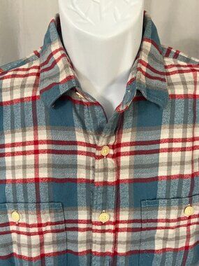 👔 J.Crew Men’s Slim Fit Flannel Shirt M White Blue Red Plaid Long Sleeve ✨